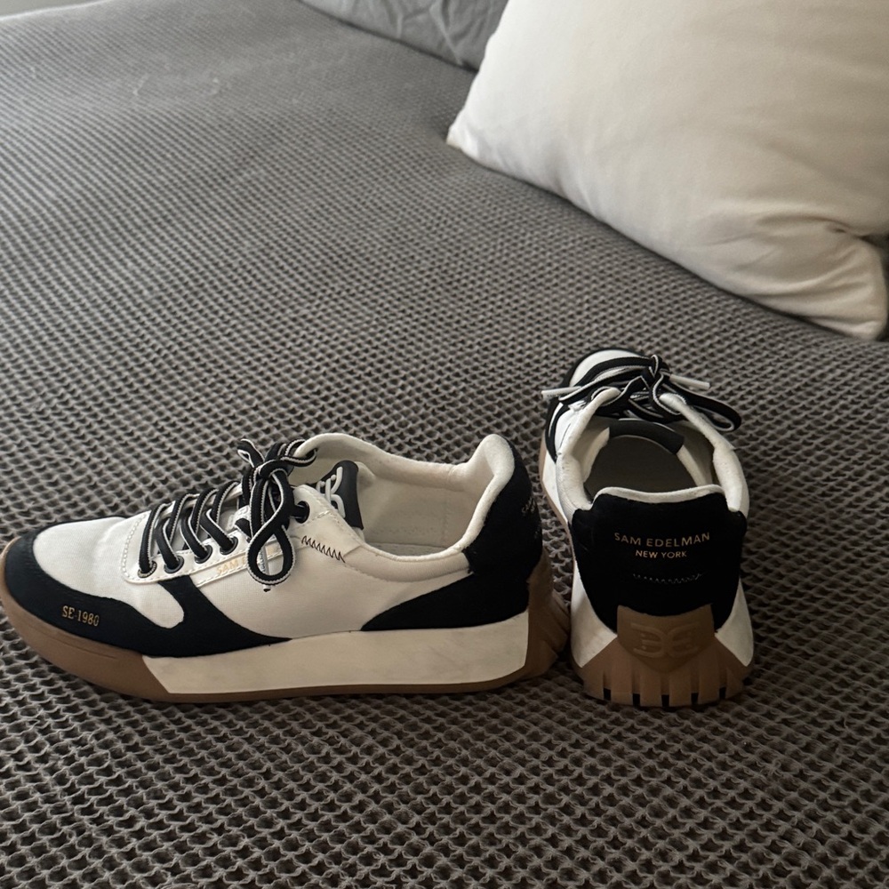Sam Edelman Men's Black and White Sneakers with Tan Sole